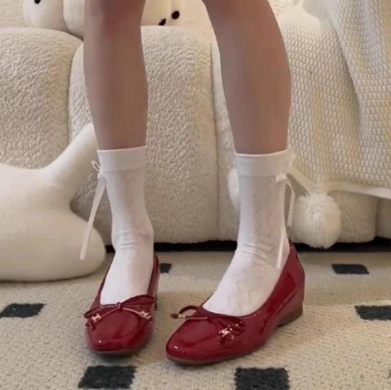 Modische rote Ballerinas mit Absatz, flache Schuhe für Damen, 2024 neu Frühling Herbst, Damen Schuhe mit runder Spitze im Mary Jane Stil