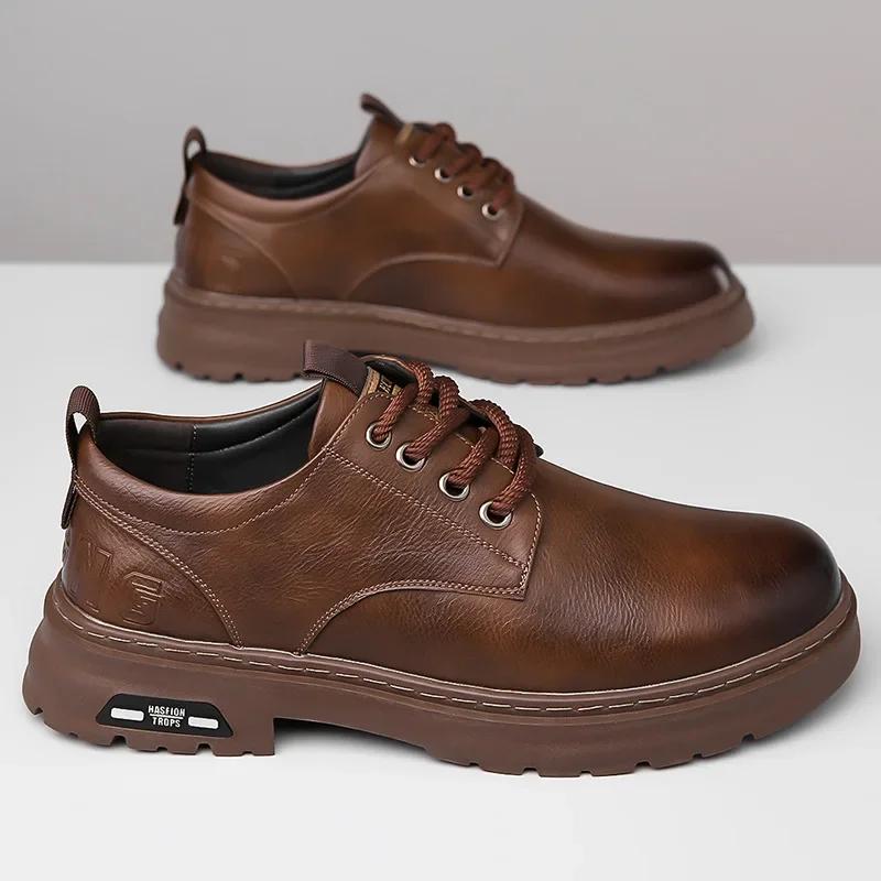 Men's Casual Leather Shoes Designer Trendy All-match Platform Shoes  Men's Business Breathable Leather Shoes Zapatos De Hombre