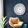 Crystal Crushed Diamond Mirrored Wall Clock 16x16 Inch Silver Glass Round Decorative Clock Silent Quartz Movement No Second Han