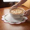 Soft Thick Table Protectors Christmas Scalloped Embroidered Placemat, 15 Inch Cloth Place Mat with Holly Berries Reusable Holiday Dining Accessories
