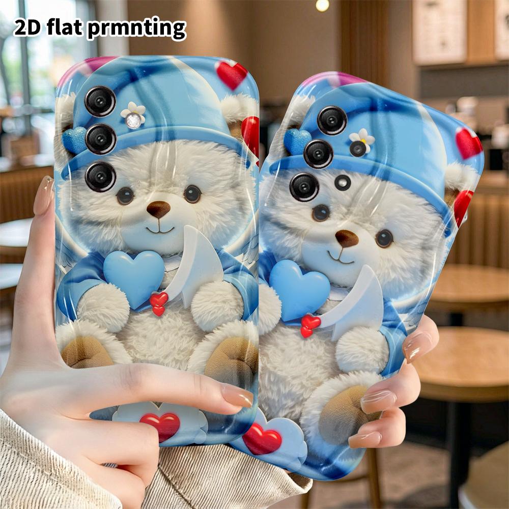 Phone case: 2D flat, suitable for Samsung Galaxy A34 A35 M05 M06 S20 S22 S21 FE Plus 5G protective case, plush little bear, perfect Christmas and Hall