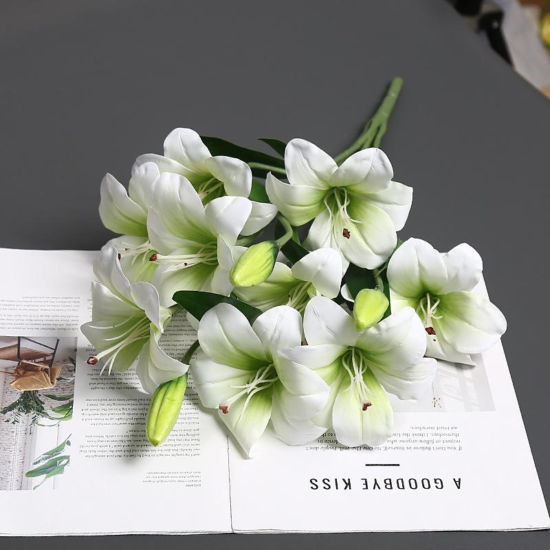2pcs 3D Printed 9 Heads Lily Bouquet Flower Artificial Real Touch Hemerocallis Wedding Floral Decoration