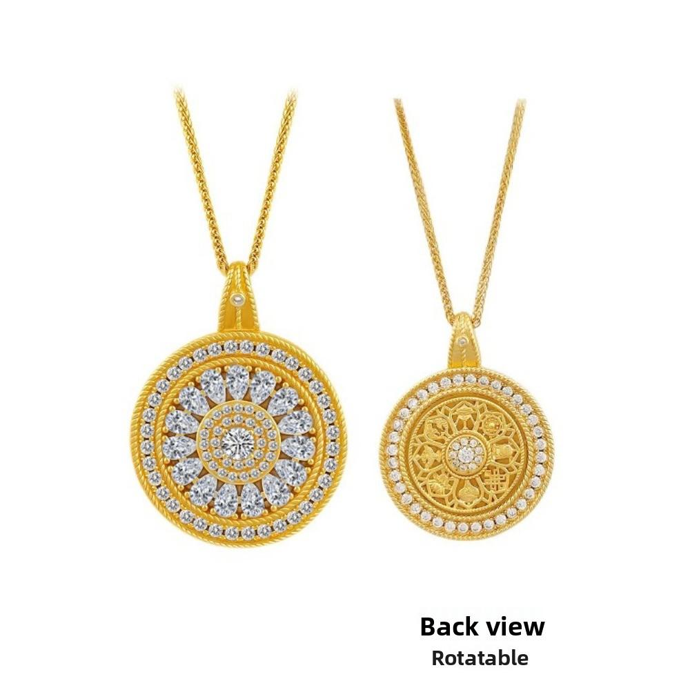 

Luxury High Carbon Diamond Red Corundum Rotating Octagonal Compass Necklace for Women