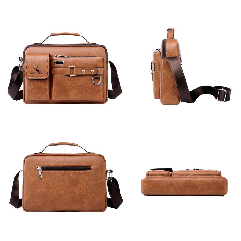 Messengerväskor för män Läder Crossbody-väska Vattentäta axelväskor Multifunktionsportfölj Researbete Business Handväskor Justerbar rem