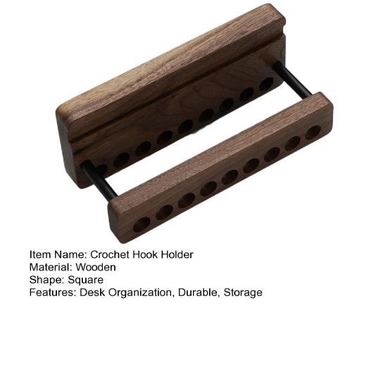 Wooden Crochet Hook Holder 9 Holes Storage Organizer for Crochet Tools Tabletop Knitting Needle Stand for Crocheters Multi-functional Pen