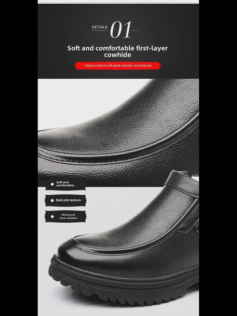 Neue Herren Britische Retro High-Top Lederschuhe - Warme, Dicksohlige, Samtgefütterte Lässige Winterstiefel