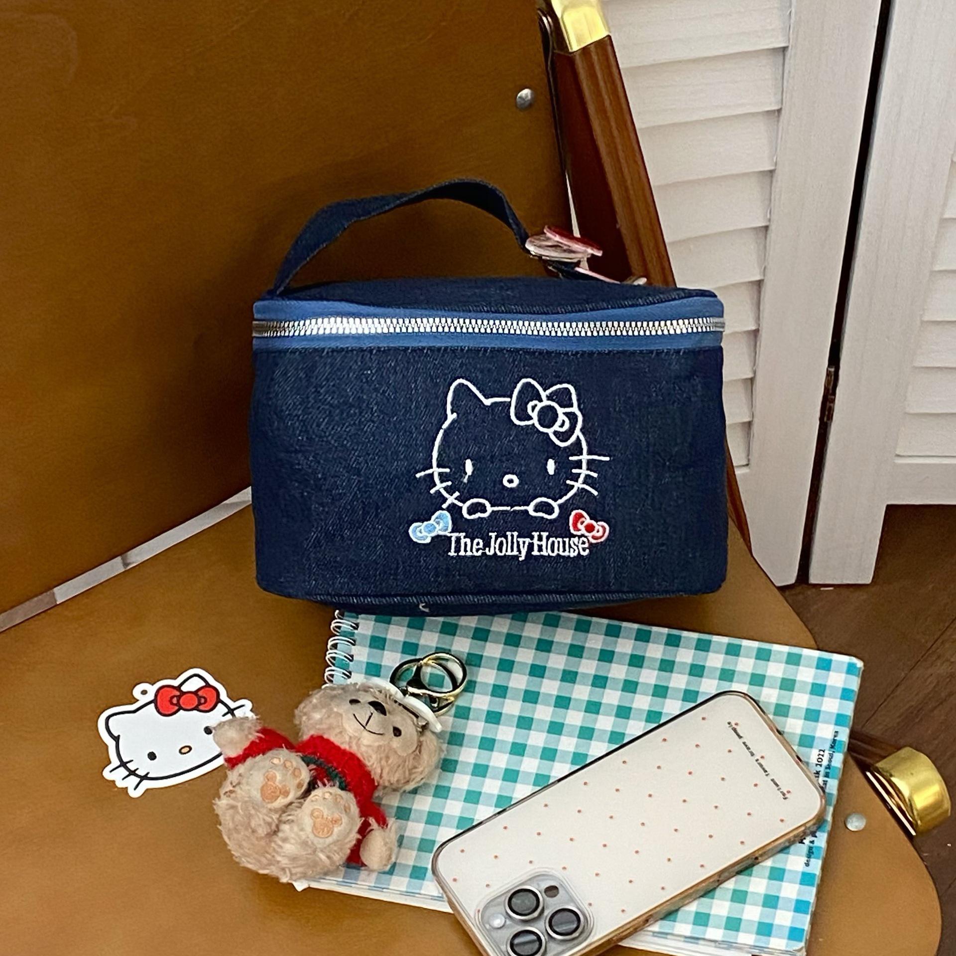 

Винтажная джинсовая косметичка-котенок - Дорожный органайзер большой вместимости для женщин