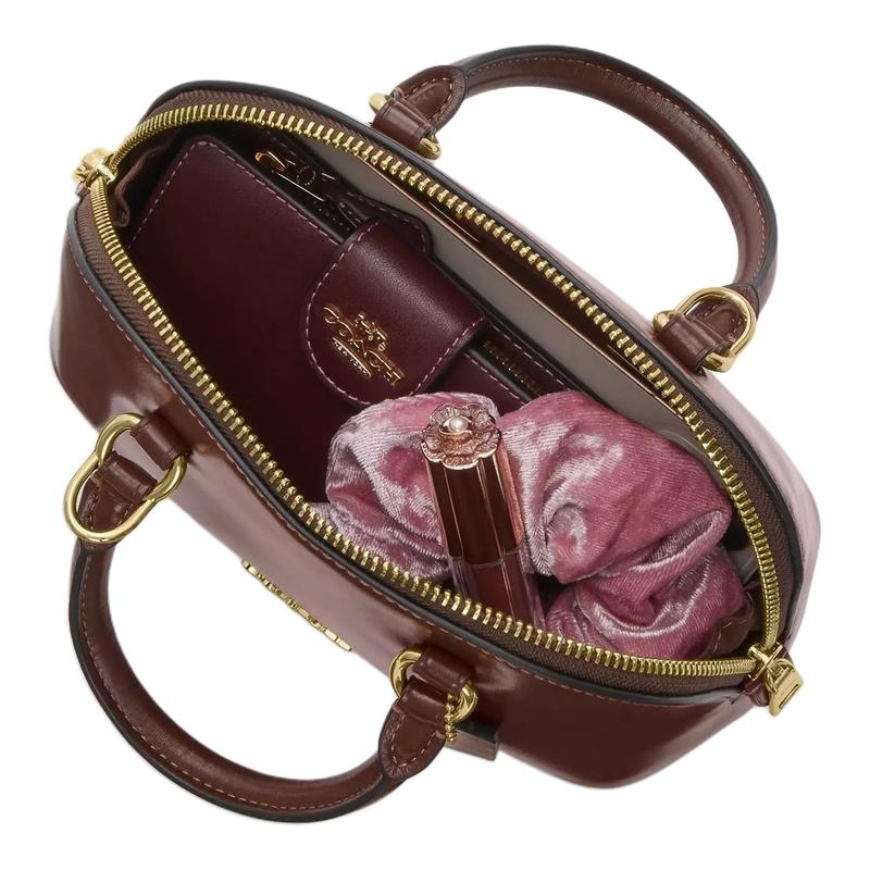 Coach SATCHEL Lara 22 Zipper Closure Silver Hardware Cow Leather Handbag Small Women's Maple Color