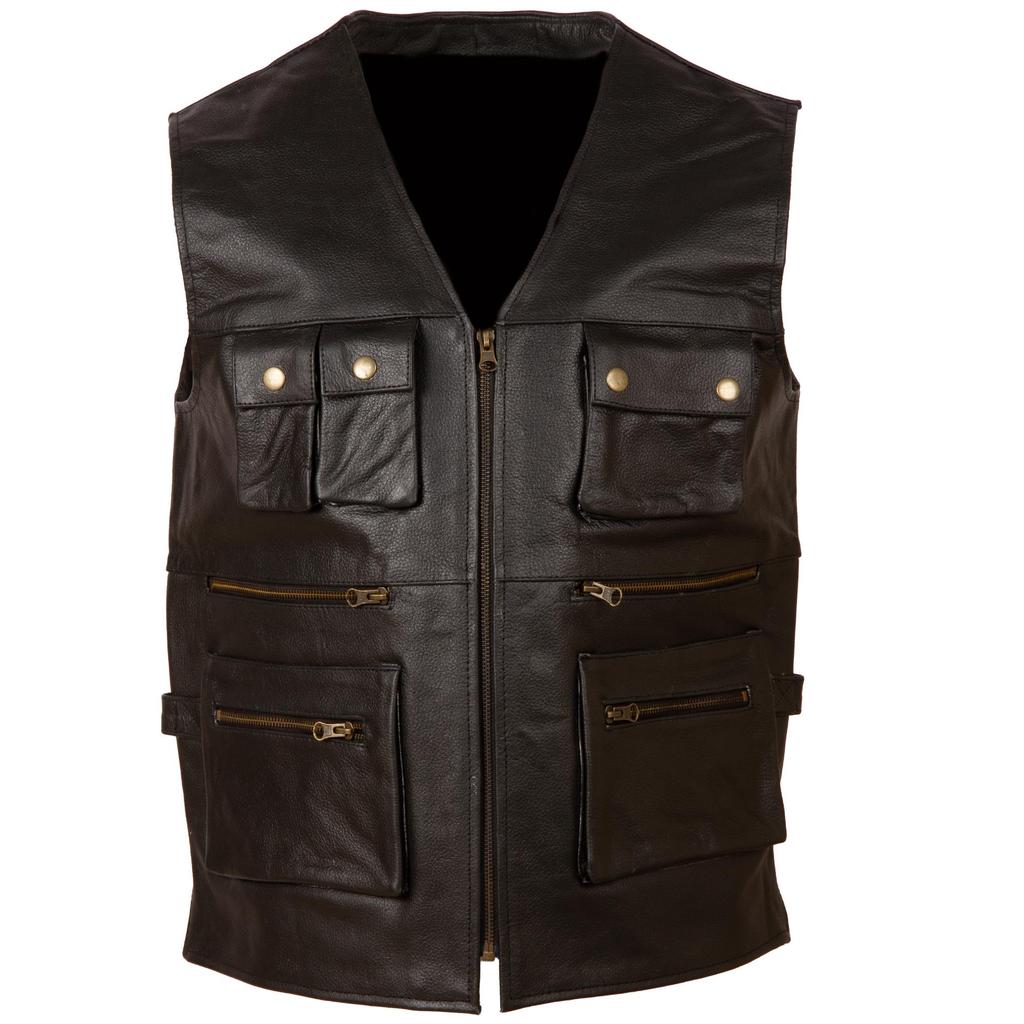 AVIATRIX Men's Real Leather Travel Outdoor Waistcoat (TJUP) - Black