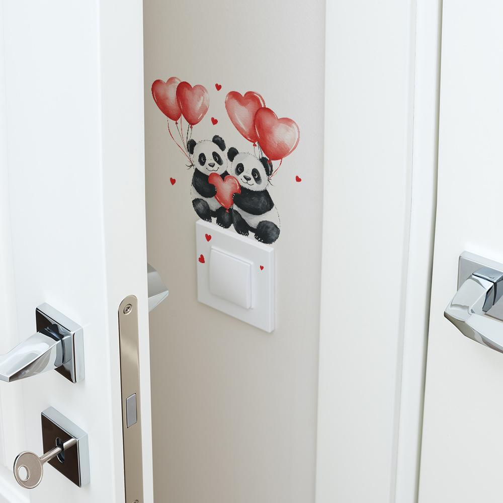 Heart Balloon Red Panda Switch Sticker Self-Adhesive Removable Wall Sticker Bedroom Hallway Dorm Home Decor