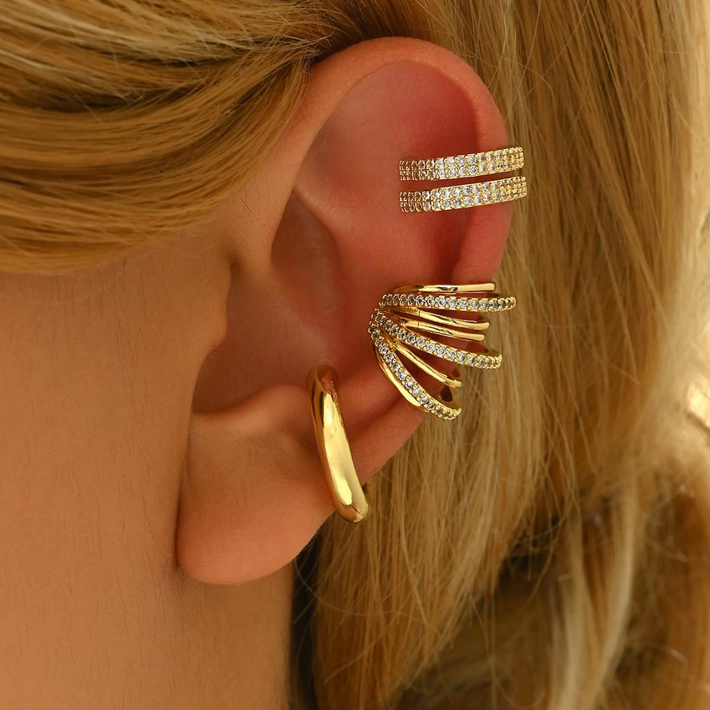 3 Pcs Zircon Korean Wave Multilayer Geometry Ear Cuff Clip on Earrings For Women Without Piercing Non-pierced Jewelry