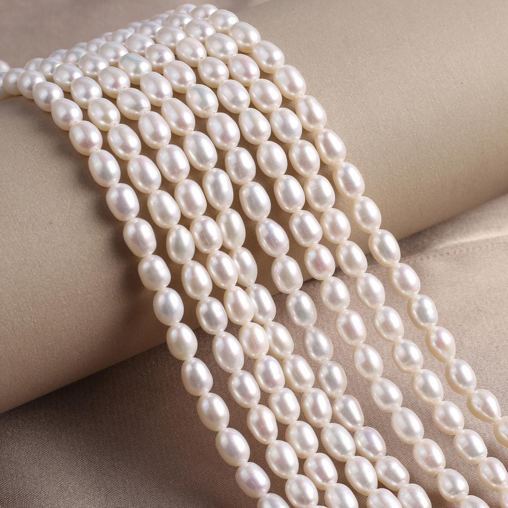 1 šňůra, AAA přírodní sladkovodní perly, bílé oválné perlové korálky, 4-5 mm, pro výrobu šperků DIY, jedinečné řemesla na narozeninovou oslavu, svatbu, 36 cm