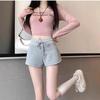Women's Gray High-Waist A-Line Sports Shorts - 2025 Summer Petite Slit Casual Hot Pants