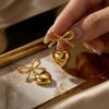 Elegant Imitation Pearl Drop Earrings for Women Stainless Steel Gold Color Bowknot Classic Everyday Office Wear Jewelry Gift