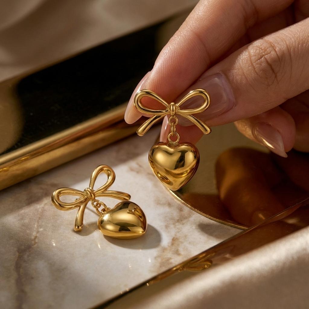 Elegant Imitation Pearl Drop Earrings for Women Stainless Steel Gold Color Bowknot Classic Everyday Office Wear Jewelry Gift