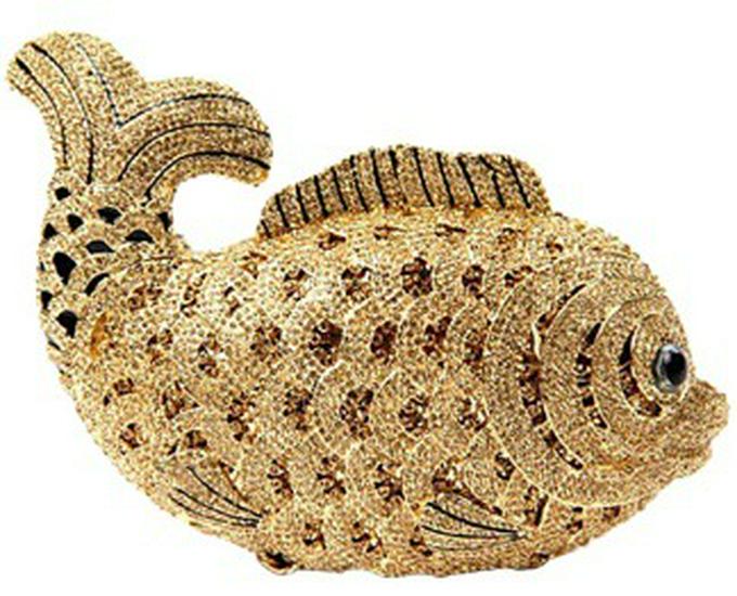 Crystal-Embellished Koi Evening Clutch beige