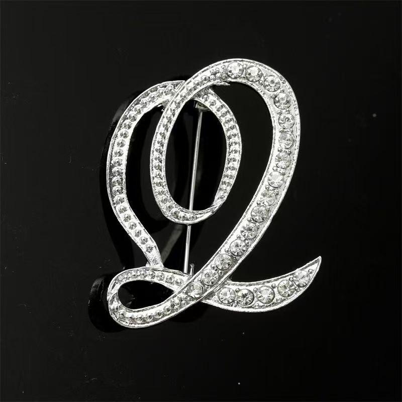 Minimalist Rhinestone Alphabet Brooch: Elegant Geometric Pin for Sweaters or Coats