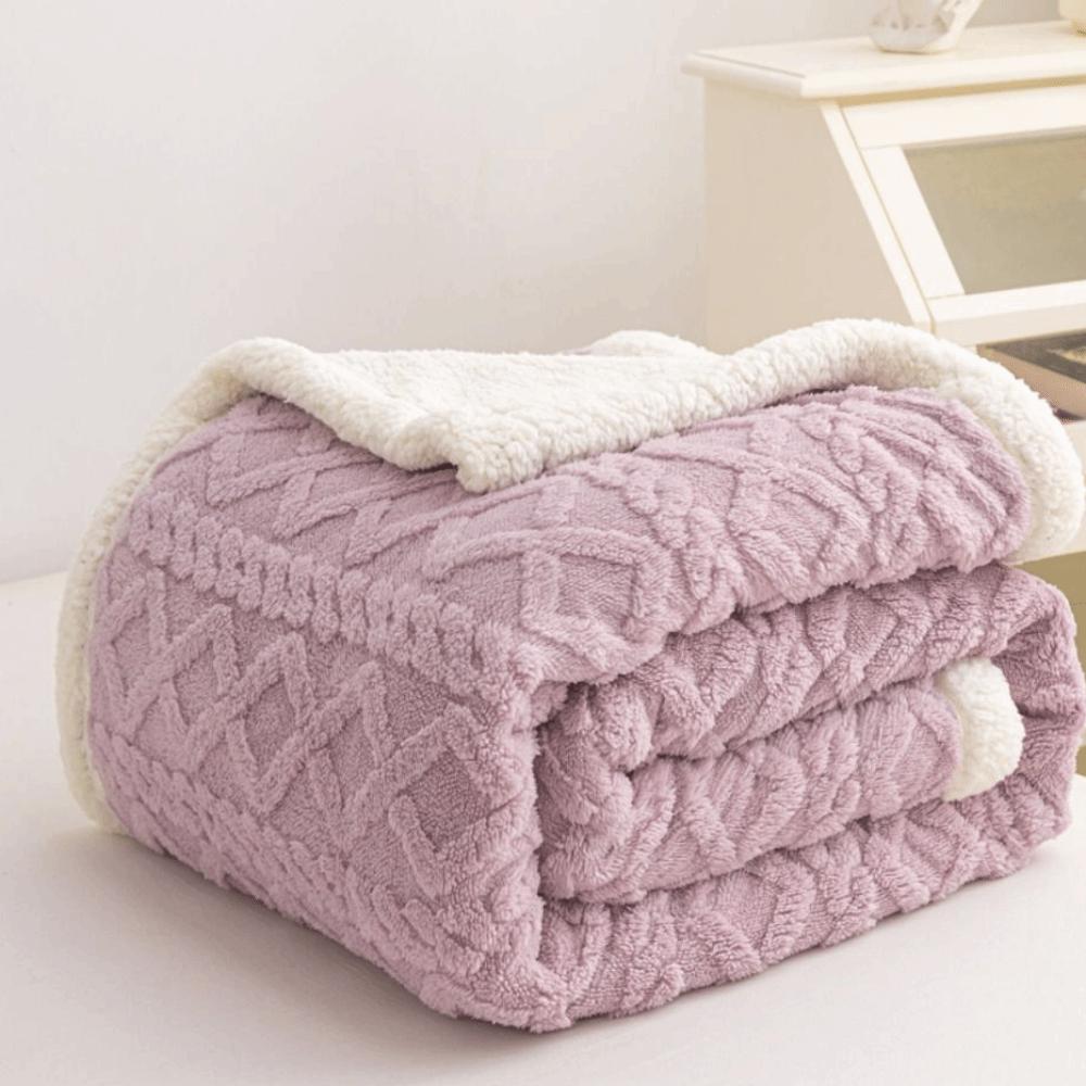 Durable Solid Color Coral Velvet Blanket Thicked Soft Rhombus Flannel Blanket Warm Jacquard Design Office Nap Blanket Home