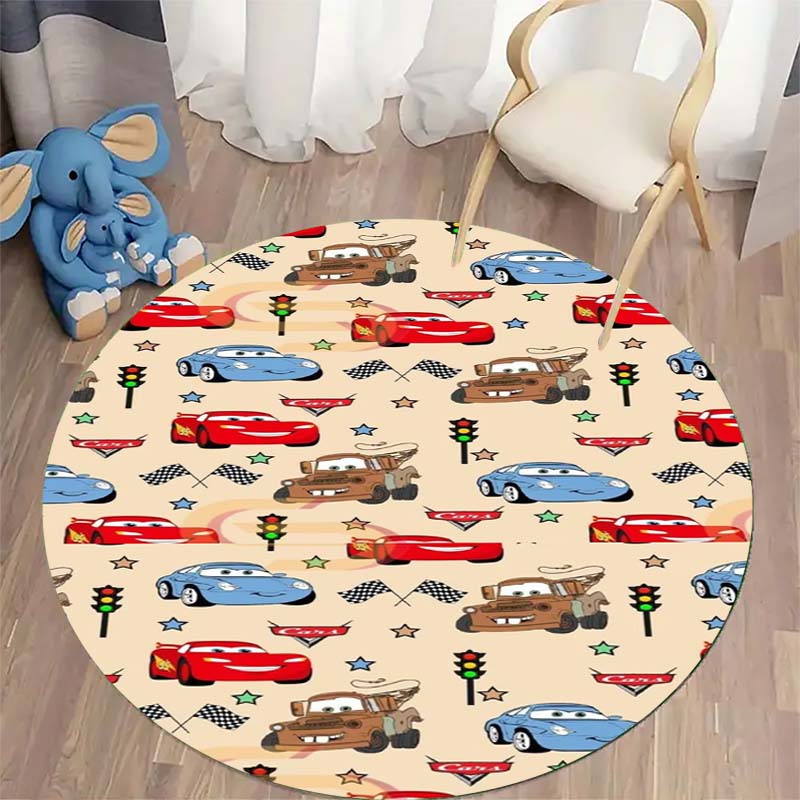 Tappeto Rotondo Tappeto Circolare Antiscivolo con Pattern di Saetta McQueen per Camera da Letto dei Bambini Stanza dei Giochi