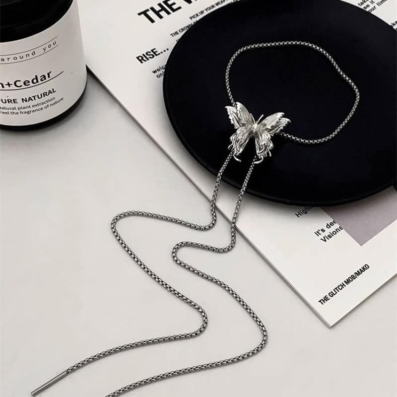 Butterfly Pull Necklace Female Niche Versatile Temperament Advanced Sense Collarbone Chain Autumn and Winter Waist Chain Multi-functional Chain