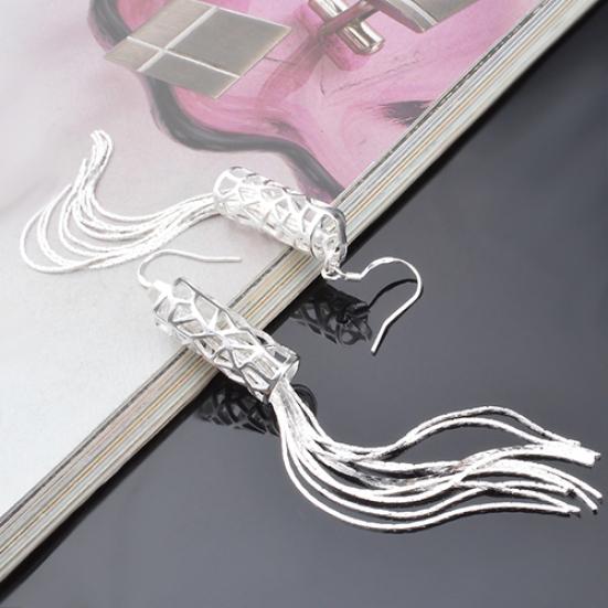 Women Fashion Silver Plated Long Chain Tassel Hook Dangle Linear Earrings Gift
