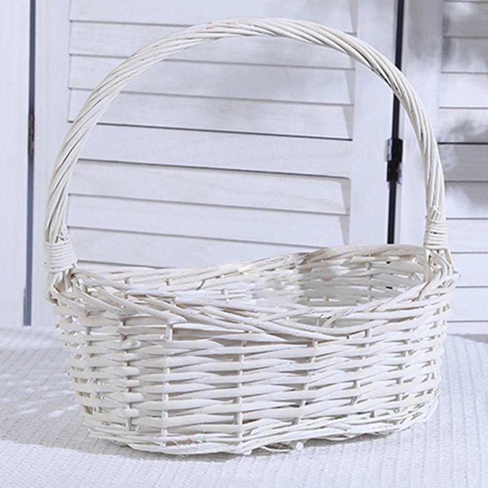 Brown White Handhold Weaving Basket With Handle Basket with Handle  Vegetables Fruit