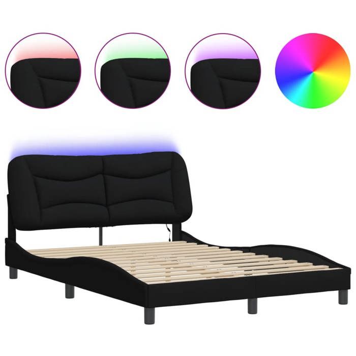 VidaXL Cadre de Lit avec Lumières LED, Lit Double avec Coussin de Tête de Lit, Lit Adulte, Meuble de Chambre, Moderne, Noir 3213699