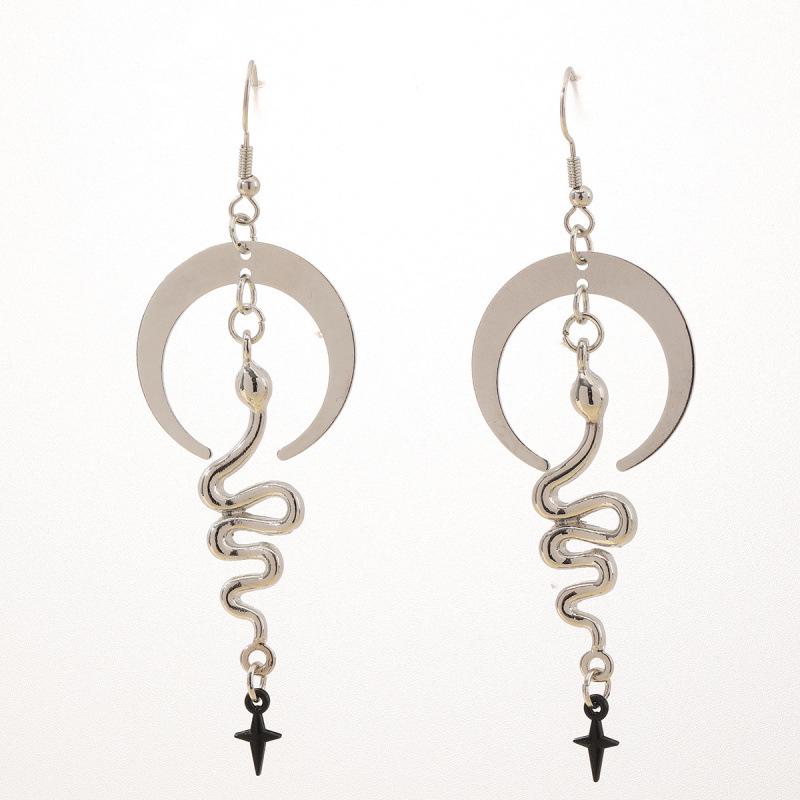 Handmade Devil's Eye Crescent Moon Snake Star Long Earrings