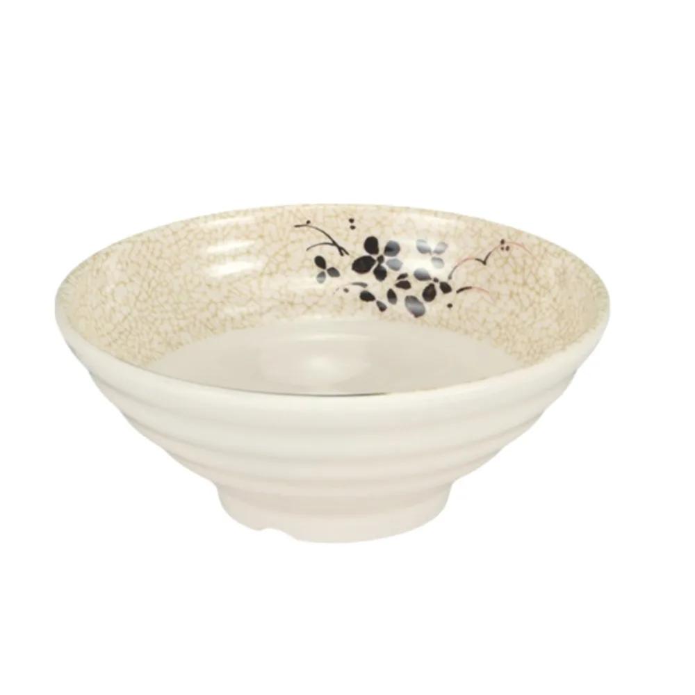 Household Melamine Ramen Bowl Ring Striped Pattern Red and Black Fruit Salad Bowl Heat Safe Japanese Style Soup Bowl Restaurant