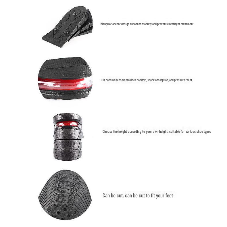 Adjustable Invisible Height Increasing Insole with PU Shock Absorbing Air Cushion for Men and Women, 3-7.5 cm.