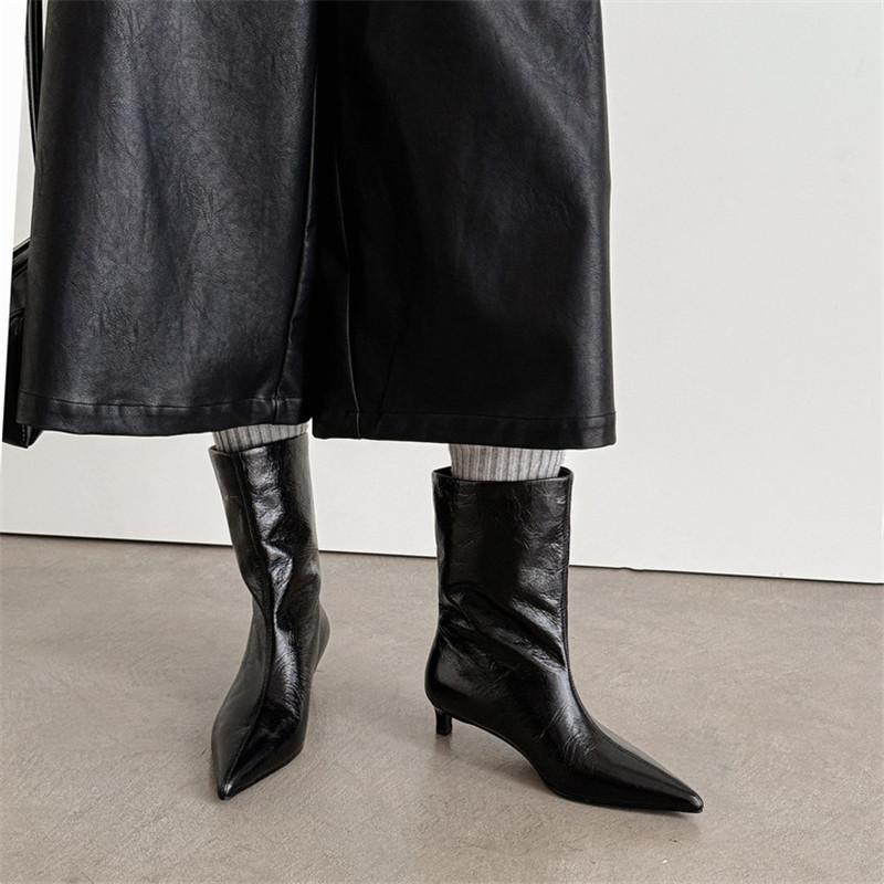 Fashion New Autumn/winter Genuine Leather Women Boots Pointed Toe Shoes for Women Fashion Boots Mid Heels Mid-calf Boots Shoes Versatile