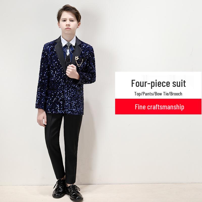 

Красивый мальчишеский смокинг: Комплект с пайетками для выступлений и подиумов 140 cm