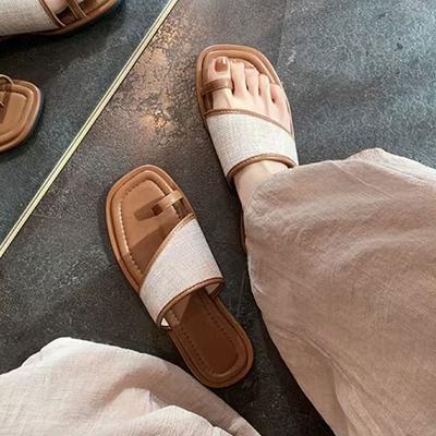 Korean Ins Trendy Cover Toe Cool Slippers Women's Outer Wear 2025 Summer New Soft-soled Simple Flat Sandals Women