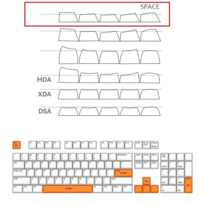 8Pcs DIY Personalizeds Keycaps 5Side Dyes-SUB 6.25u Space Bar Original Profile for Gaming Mechanical Keyboards