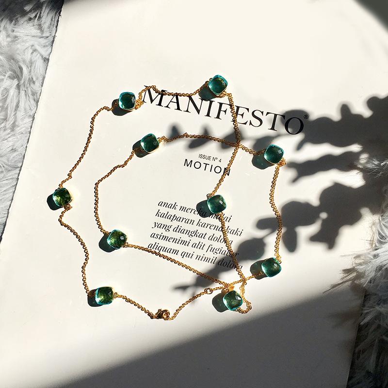 Fashion Beaded Necklaces Long Sweater Chain Necklace Faceted Colorful Candy Fruit Sugar Pendant Crystal Necklace Stainless Steel
