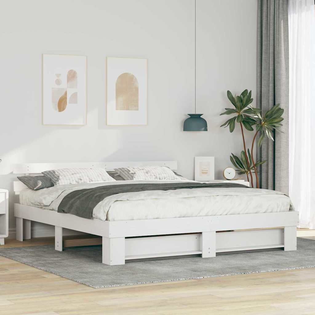 White Bed Frame with Headboard 180 x 200 cm Solid Pine Wood