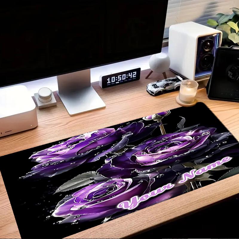 1PC Custom Name Purple Roses Sparkle Mouse Pad, Keyboard and Mouse Desk Pad, for Computer Notebook Birthday Gift For Any Room Or Office