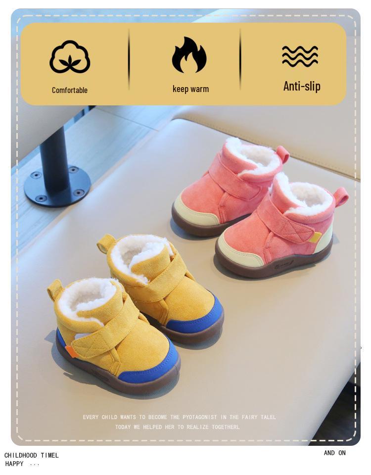 Velvet-Lined Winter Snow Boots for Infants, Soft Sole Non-Slip Shoes for Ages 1-4