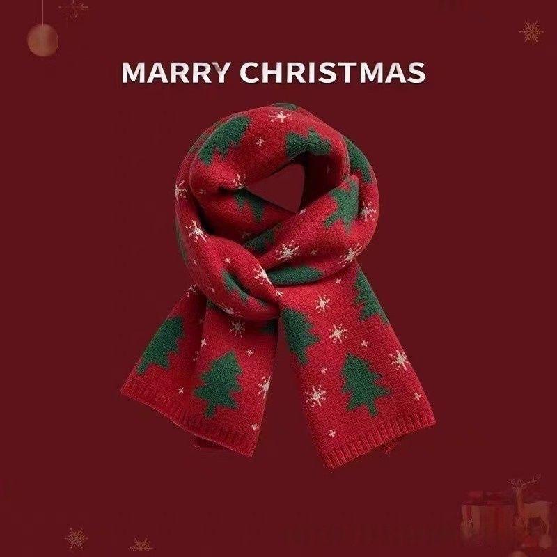 Versatile Christmas Tree Red Knitted Scarf Women'S Match Christmas Gifts Autumn Winter Warm Neck Protection Scarf Green Scarf