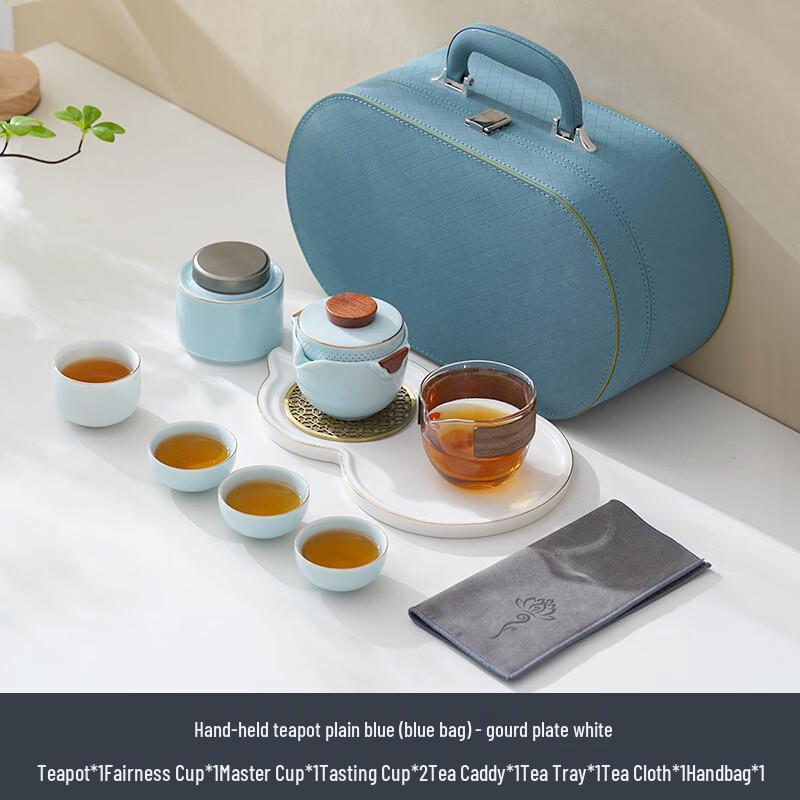 Zhuijia Ceramic Travel Tea Set White Gourd Tray