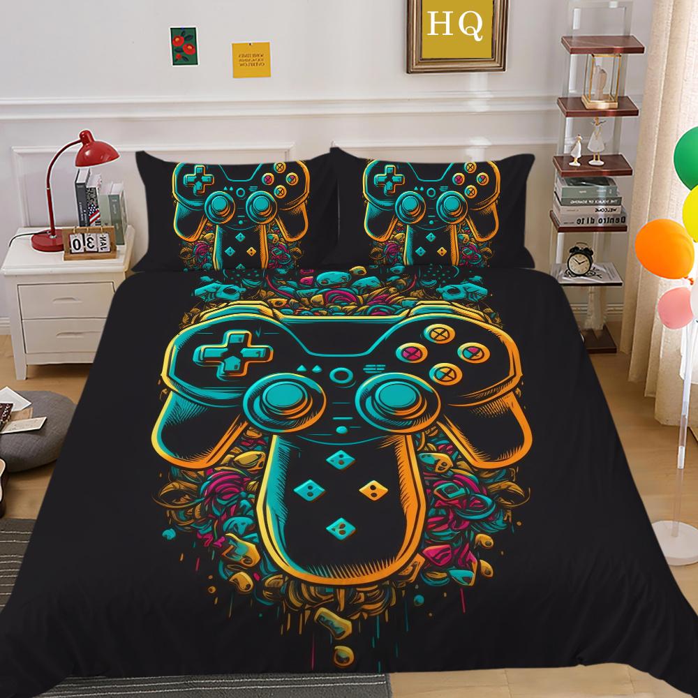 Conjunto de capa de edredom estampado para console de jogos, roupas de cama para casa, design em tamanho completo, capa de cama infantil de alta qualidade