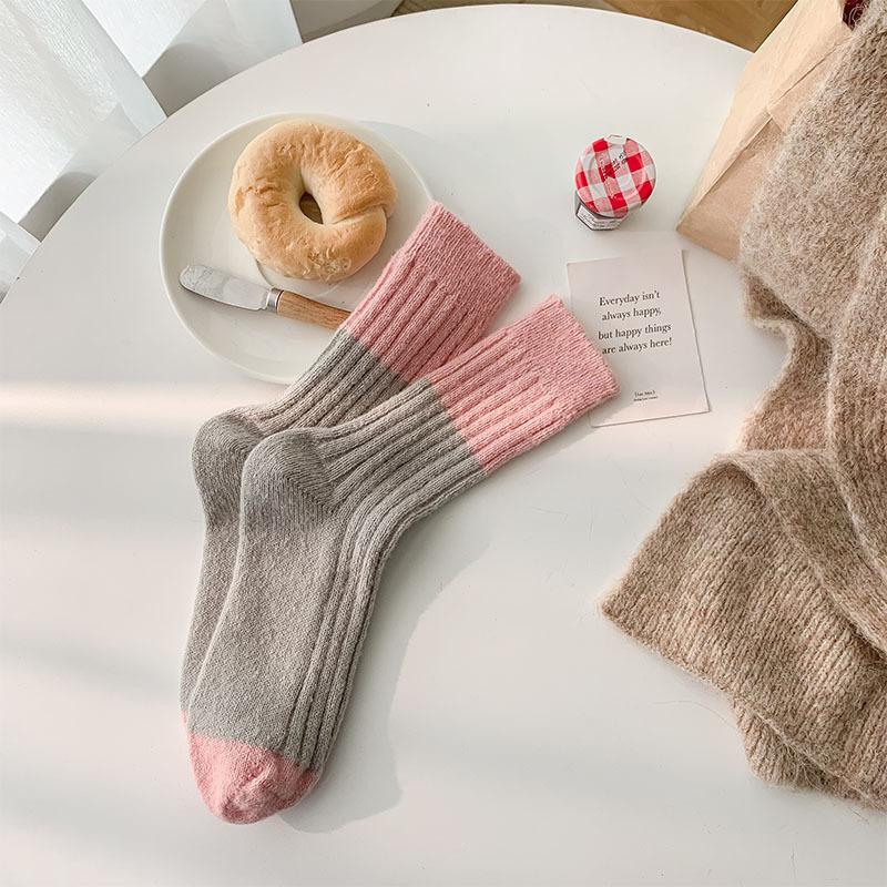 

Women s Candy-colored Color-blocking Mid-calf Wool Socks for Autumn and Winter, Soft and Thick, Warm and Sweet Color-blocking Pile Socks 1 pair рожевий/сірий