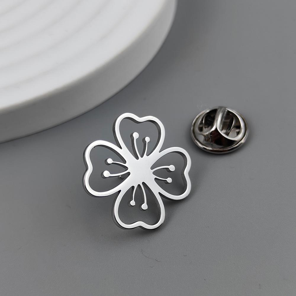 

Fashion Peach Blossom Stainless Steel Brooch for Men Shirt Suit Lapel Pins Jewelry Wedding Party Accessories Father s Day Gifts серебряный