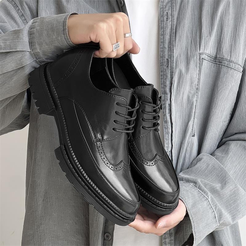Pointed leather shoes men's 2025 new platform heightening shoes summer British tooling shoes versatile fashion men's shoes