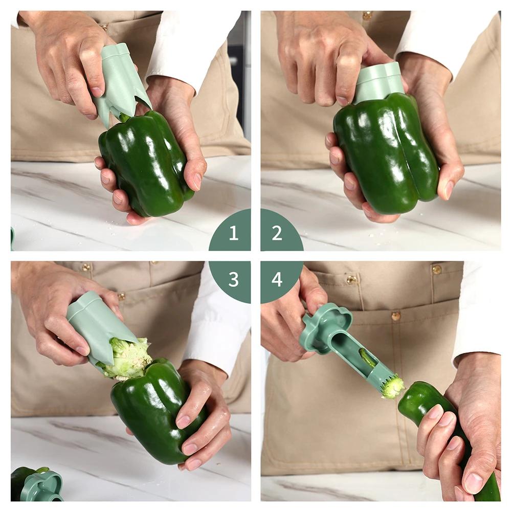 2-in-1 Reusable Fruit Vegetable Coring Tools Fruit Pepper Corer Color Pepper Corer Seed Removing Tool Portable Kitchen Utensil