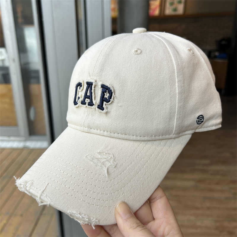 Koreanische Version von alter zerrissener Sonne sichtbare Baseballkappe für Damen Sommer Herren und Damen All-Match Buchstabenstickerei Mode Hip Hop Baseballkappe