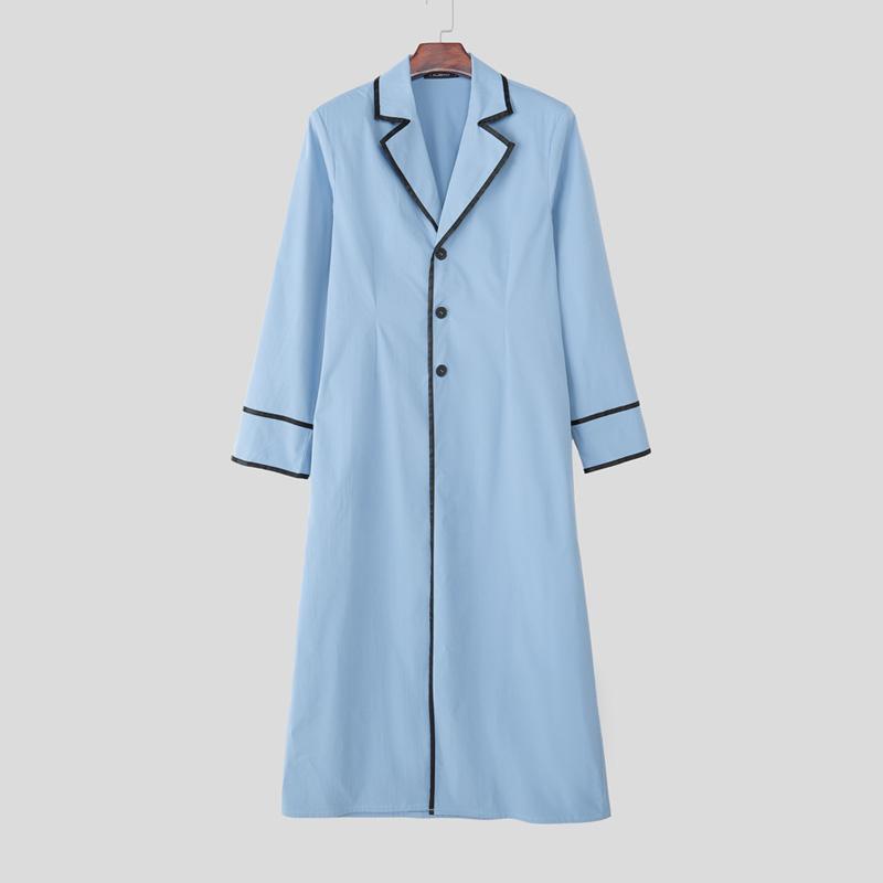 INCERUN Pánské klopové sako s dlouhým rukávem, prošívané, s otevřeným předním dílem, dlouhé blejzrové kabáty