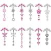 Pink Zircon Belly Button Rings Jewelry Stainless Steel Butterfly Heart Navel Piercing Barbell  Cute Belly Rings For Women