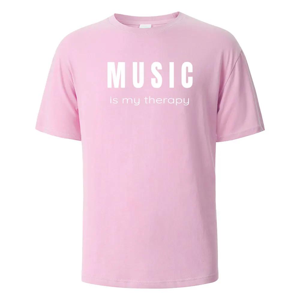 Musik är min terapi Tryck T-shirt Casual Kortärmade Toppar Sommar T-shirts För Män Kvinnor 100% Bomull O-hals Oversize Streetwear Topp