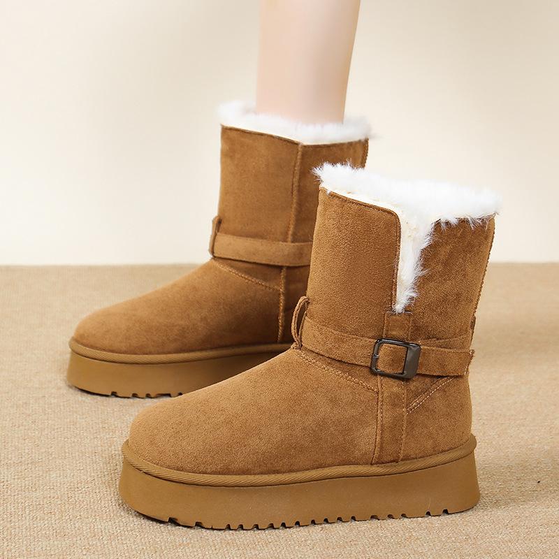thick-soled two-wearing medium tube snow boots for women's winter new fur integrated fluffy cotton boots piled and piled cotton shoes